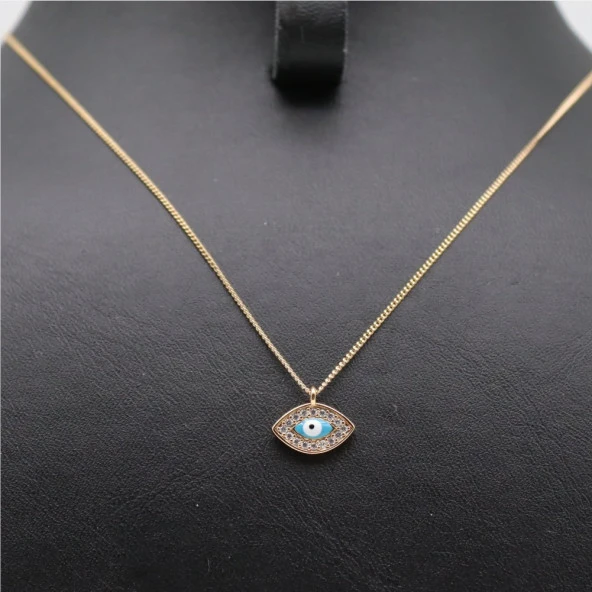 Nazarlıklı Baget Taşlı Minimal Kolye Gold - 2