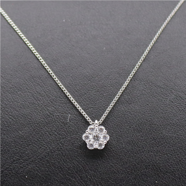 Çiçek Minimal Taşlı Kolye Silver - 2