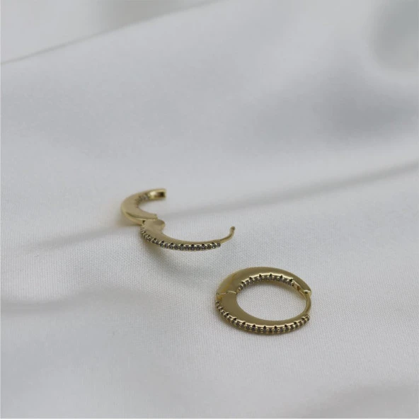 Minimal Dizili Baget Taşlı Küpe Gold - 2