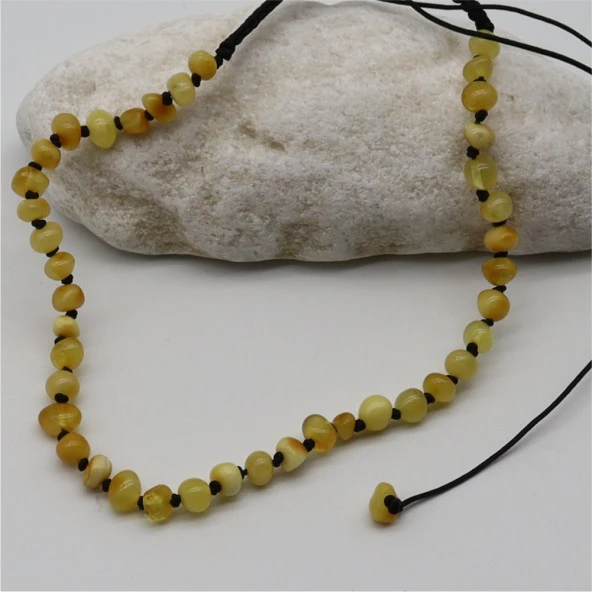 Çocuk İp Ayarlı Full Süt Damla Kehribar Kolye - 2