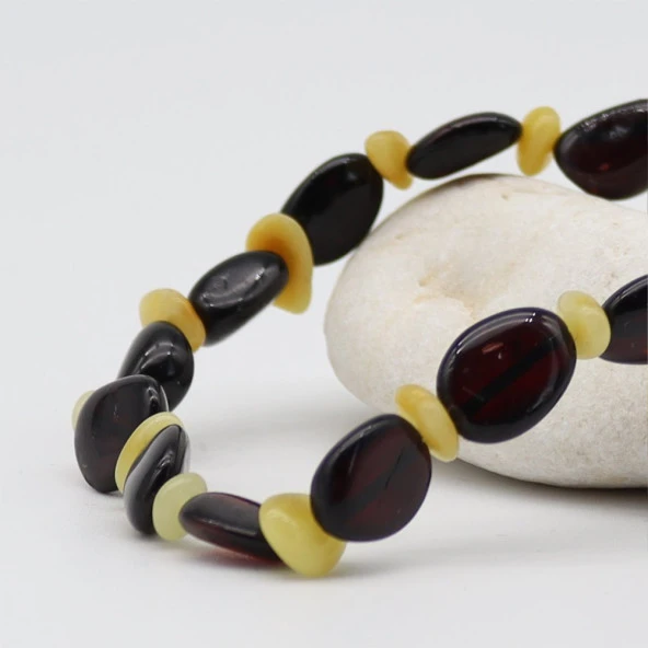 Vişne Rengi Ara Süt Damla Kehribar Bileklik - 2