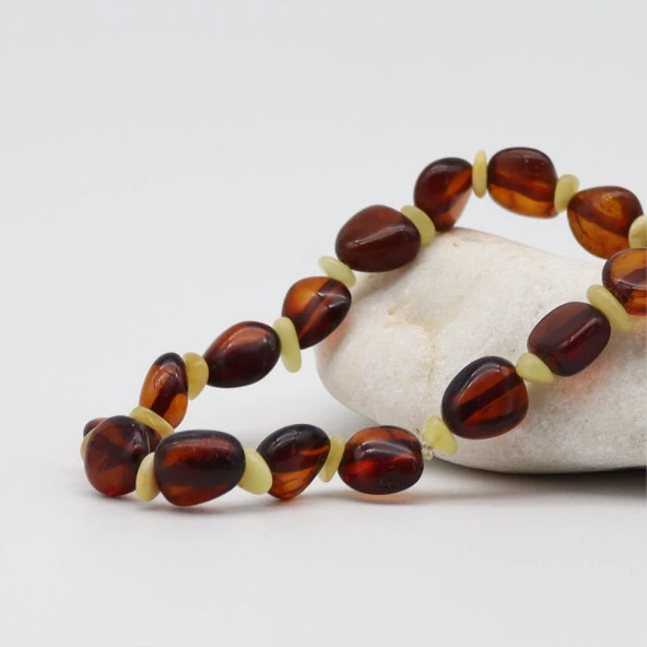 Damla Kehribar Süt Kehribar Aralıklı Bileklik - 2