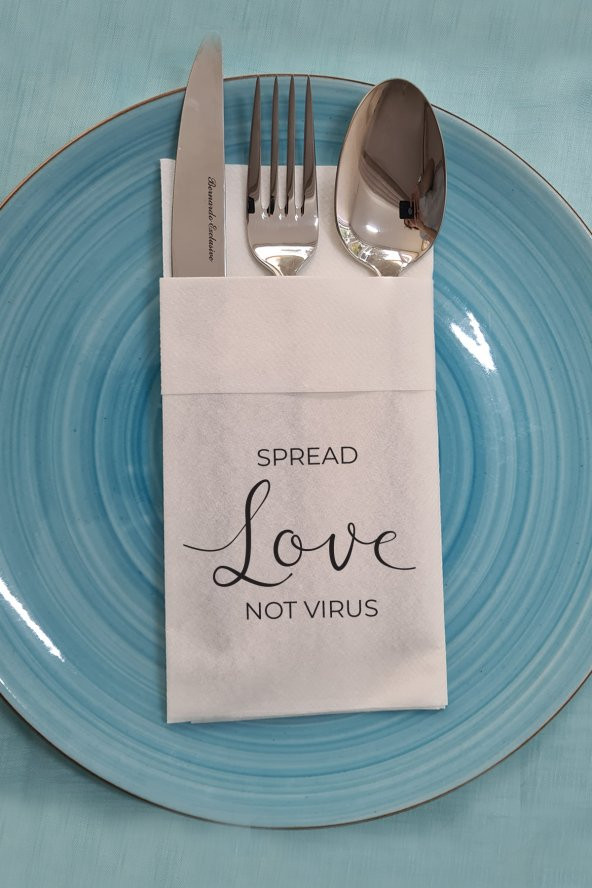 Kumaş Dokulu Spread Love Not Virus Yazılı Sunum Peçetesi