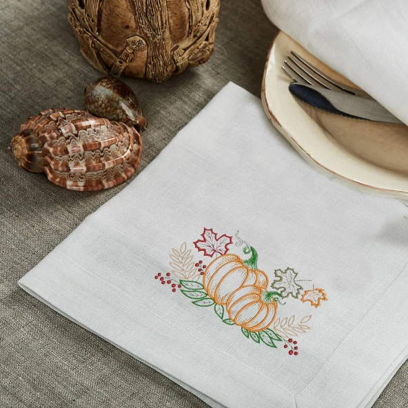 İthal Keten Balkabağı 6 Nakışlı 4'lü Kumaş Peçete