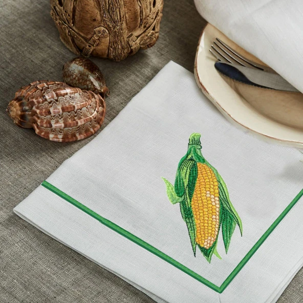 İthal Keten Mısır Nakışlı 4'lü Kumaş Peçete