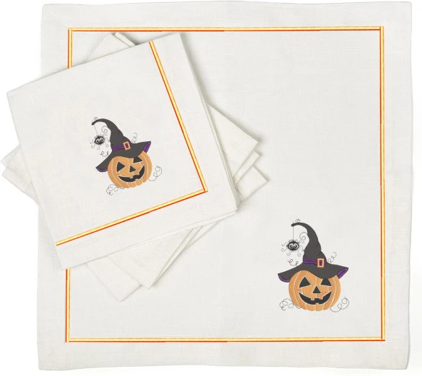 İthal Keten Halloween 2 Nakışlı 4'lü Kumaş Peçete - 2