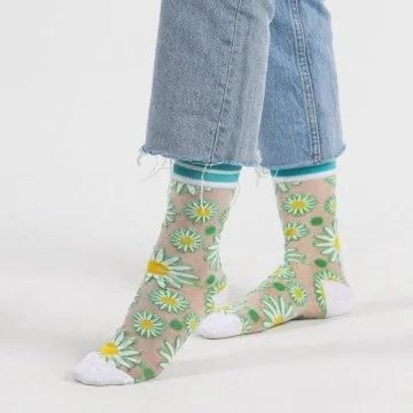 Papatyalı Japon Kore Tarzı Şeffaf Transparan Kadın Çorap Daisy 12