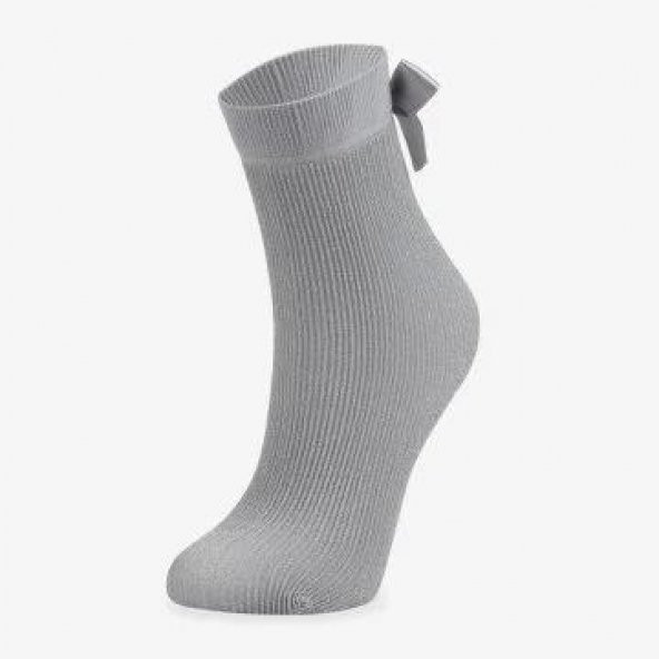 Kadın Kurdelalı Simli Soket Çorap Gri 22