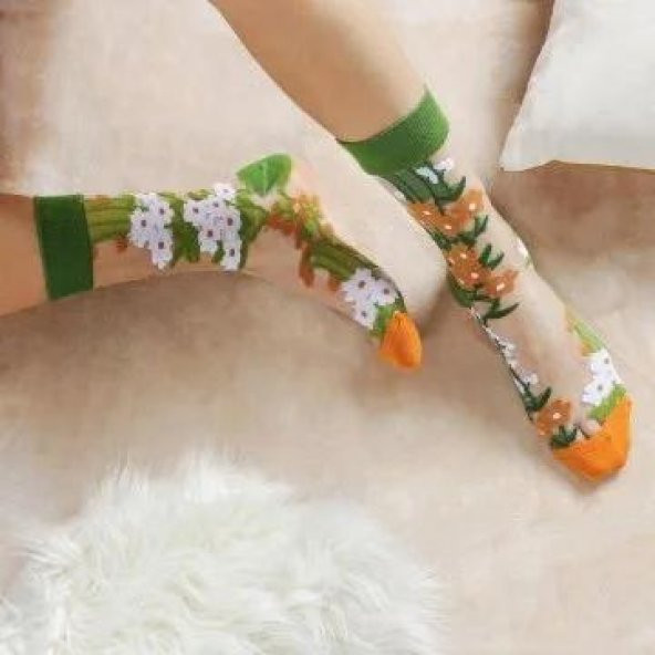 Japon Kore Tarzı Şeffaf Transparan Kadın Çorap Flowers 41