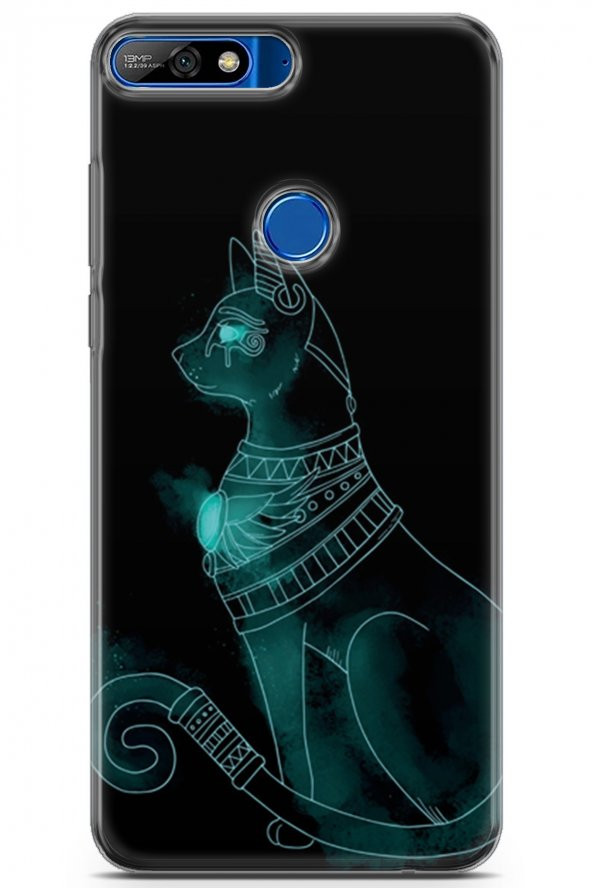 Huawei Y7 2018 Uyumlu Kılıf Sfenks 01 Yeşil Çizim Telefon Kılıfı Su Yeşili