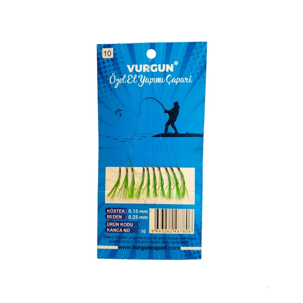 Vurgun 80gr 10 İğneli Kanca No:10 Yeşil Renk Organze Çapari ürün görseli 1