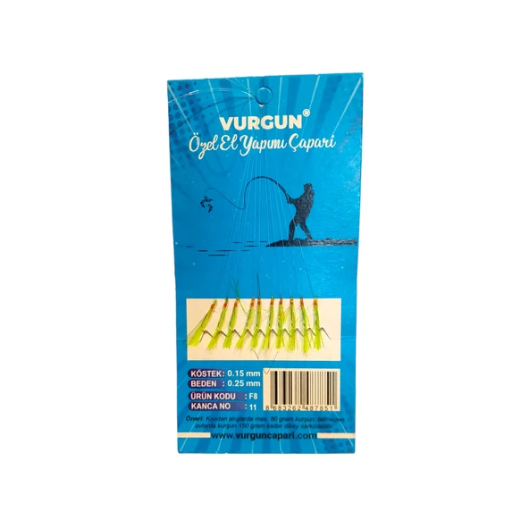 Vurgun F8 80gr 10 İğneli Kanca No:11 Açık Yeşil Renk Organze Çapari ürün görseli 1