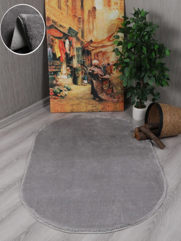 My Evilla Modern Dekoratif Kaymaz Taban Rabbit Oval Halı Yolluk - 6