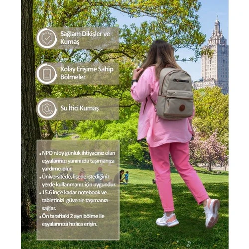 Njoy 16" Unisex Notebook & Günlük Sırt Çantası-krem (NJ01CR) - 4