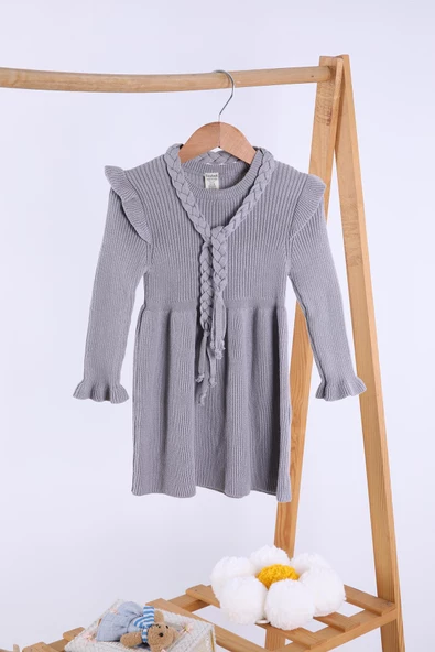 Babyhola %100 Organik Triko Kız Bebek Çocuk Kemerli Elbise 32125 - 6