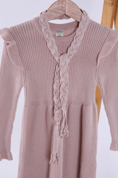 Babyhola %100 Organik Triko Kız Bebek Çocuk Kemerli Elbise 32125 - 3