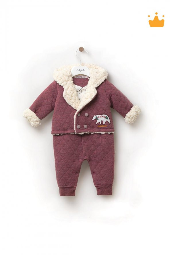 Babyhola Ceket Takım Görünümlü Velsoft Tulum Kız Erkek Bebek Çocuk Kapüşonlu Kışlık Tulum 12518 - 7