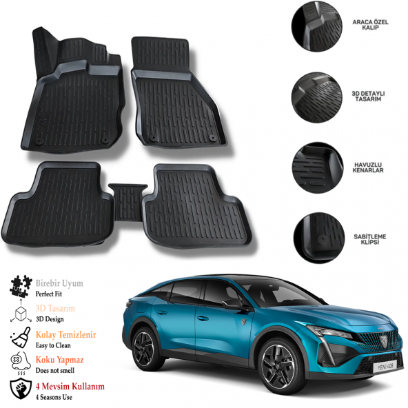 Peugeot 408 2023 3D Havuzlu Paspas OTL