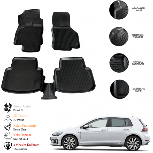 Vw Golf 7 2017 3D Havuzlu Paspas OTL ürün görseli 1