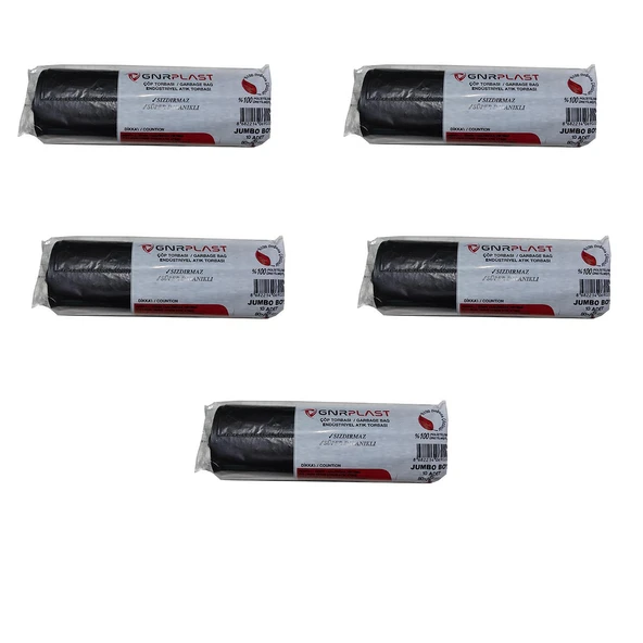 GNR Endüstriyel Jumbo Çöp Torbası Poşeti - 2 Kat - Siyah - 500 Gr. - 80x110 Cm. -10 x 5 Rulo - 1