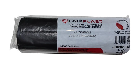 GNR Endüstriyel Jumbo Çöp Torbası Poşeti - 2 Kat - Siyah - 500 Gr. - 80x110 Cm. -10 x 10 Rulo - Resim 5
