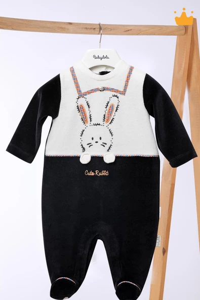 Babyhola Kadife Kız Erkek Bebek Patikli Tulum 12572