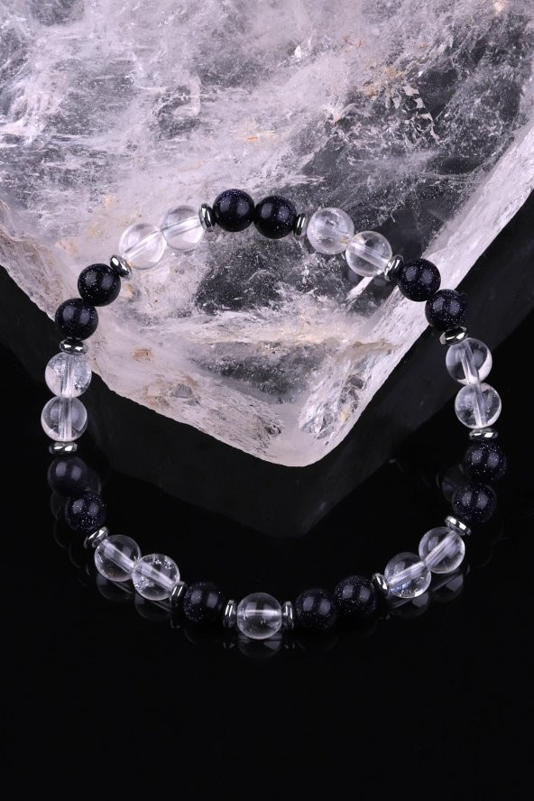 Kristal Kuvars - Lacivert Yıldız Taşı -  Hematit Doğal Taş Tasarım Bileklik - Resim 2