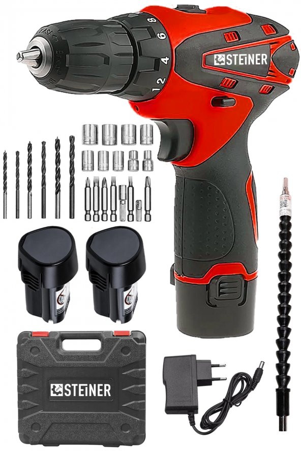 STEİNER Alman Titan 36 V Sjs Çift Metal Şanzuman Çift Akülü Şarjlı Vidalama Matkap + 24 Parça Set - Resim 2