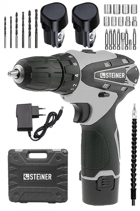 STEİNER Germany Technology 36 V Metal Şanzıman Çift Akülü Şarjlı Vidalama Matkap + 24 Parça Set - 2