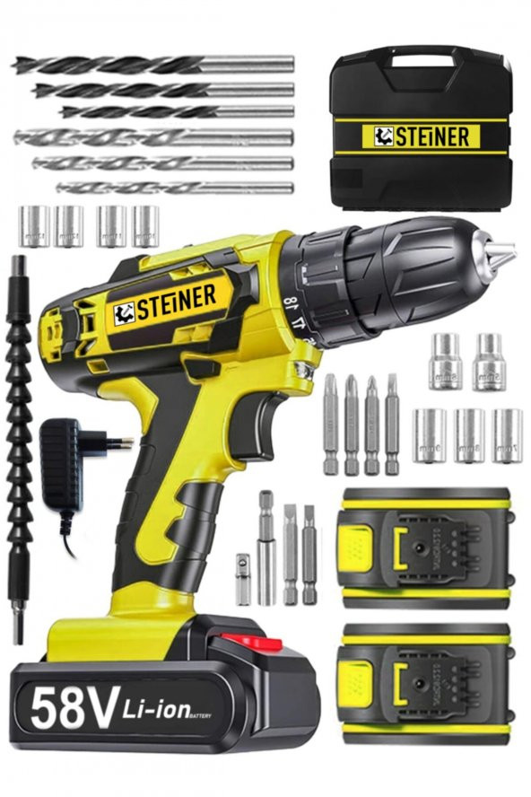 STEİNER Alman V-tech 58 V 5 Ah Çelik Motor Çelik Şanzuman Darbeli Şarjlı Çift Akülü Vidalama Matkap - 2