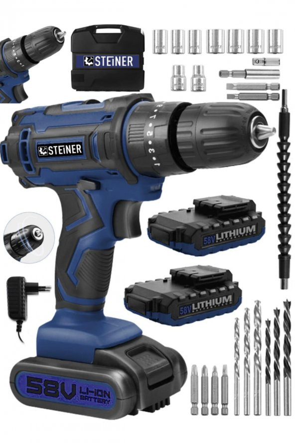 STEİNER Germany Technology Highline 58 V 5 Ah Darbeli Bakır Sargılı Çift Akülü Vidalama Matkap - Resim 2