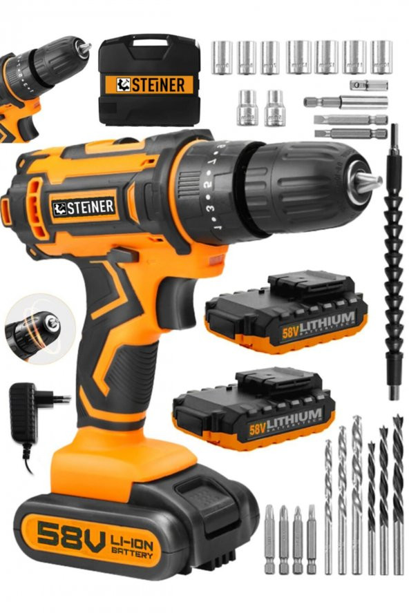 STEİNER Germany Technology Highline 58 V 5 Ah Darbeli Bakır Sargılı Çift Akülü Vidalama Matkap - Resim 2