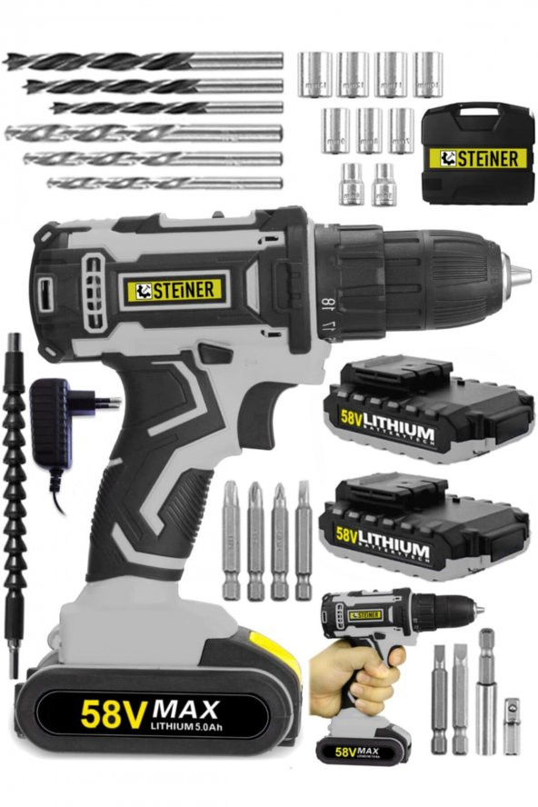 STEİNER Germany Technology Cooper 58 V 5 Ah Darbeli Metal Şanzıman Şarjlı Çift Akülü Vidalama Matkap - 2