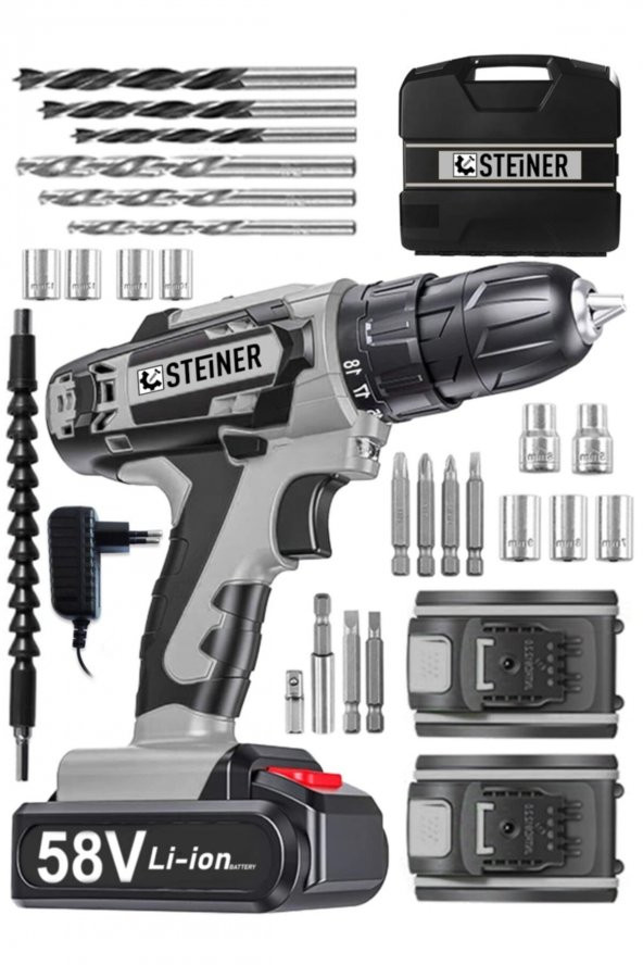 STEİNER Alman V-tech 58 V 5 Ah Çelik Motor Çelik Şanzuman Darbeli Şarjlı Çift Akülü Vidalama Matkap - 2