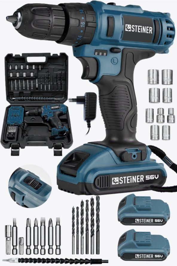 STEİNER Germany Technology Darbeli 56 V 5 Ah Bakır Sargılı Çift Akülü Şarjlı Vidalama Matkap Darkblu