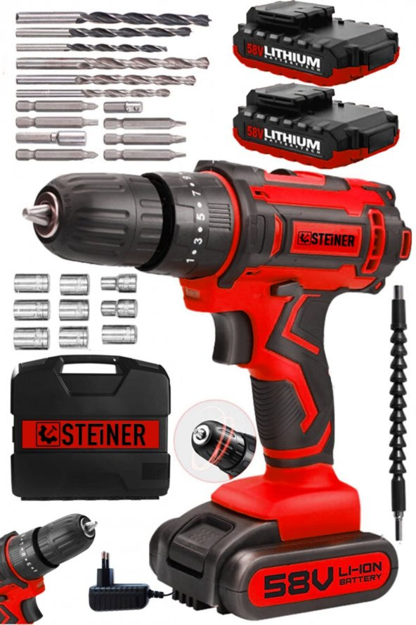STEİNER Germany Technology Titan 58 V 5 Ah Darbeli Çift Akülü Vidalama Metal Şanzıman Şarjlı Matkap - 2