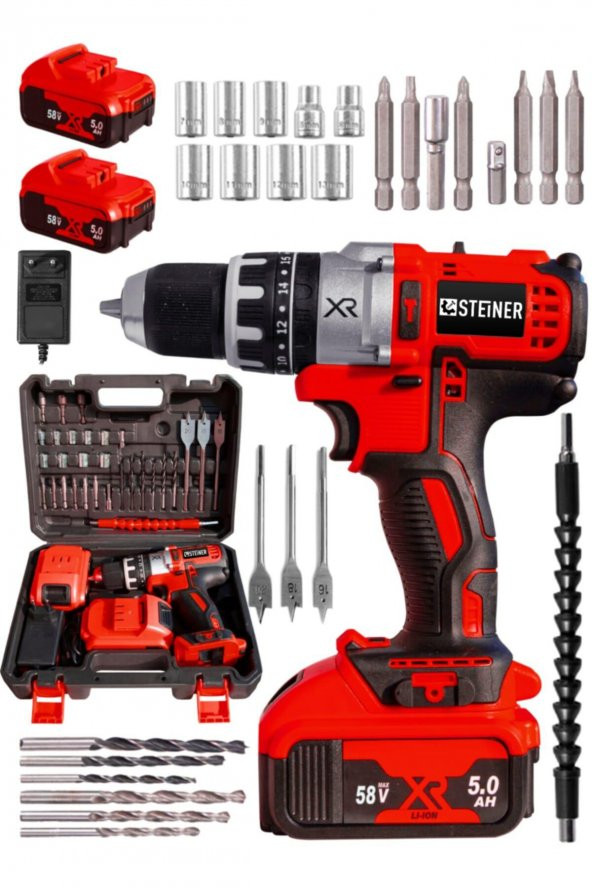 STEİNER Germany Technology Darbeli 58 V 5 Ah Red Xr Li-ion Çift Akülü Şarjlı Vidalama Matkap Pro Set - Resim 2