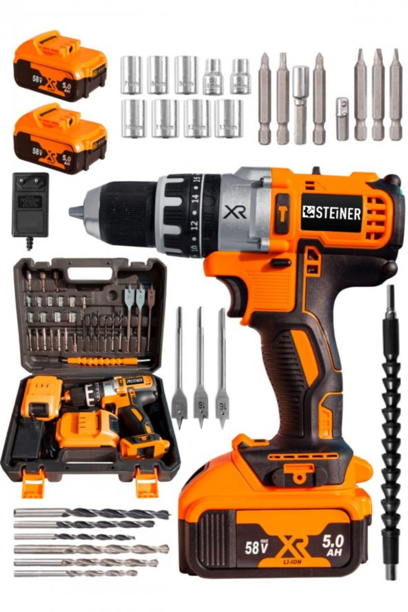 STEİNER Germany Technology Darbeli 58 V 5ah Trnc Xr Li-ion Çift Akülü Şarjlı Vidalama Matkap Pro Set - 2
