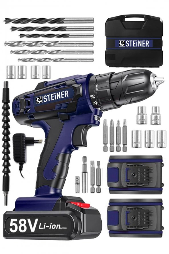 STEİNER Alman V-tech 58 V 5 Ah Çelik Motor Çelik Şanzuman Darbeli Şarjlı Çift Akülü Vidalama Matkap - 2