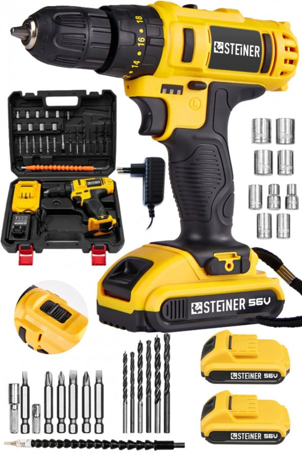 STEİNER Germany Technology Darbeli 56 V 5 Ah Bakır Sargılı Çift Akülü Şarjlı Vidalama Matkap + Set - 1