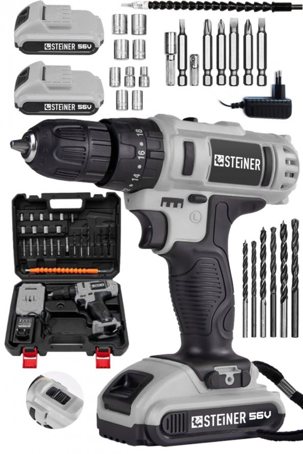 STEİNER Germany Technology Darbeli 56 V 5 Ah Bakır Sargılı Çift Akülü Şarjlı Vidalama Matkap Gri Set - Resim 2