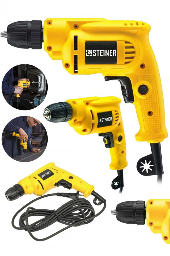 STEİNER Alman 1400 Watt 10 Mm Professional Bakır Sargılı Kablolu Darbesiz Vidalama Matkap Sarı - 2