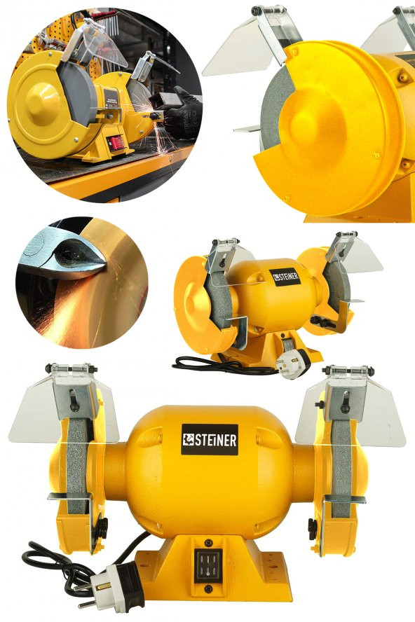 STEİNER Alman 175 mm Turbo 4000 Watt Çark Motoru Zımpara Balta Bıçak Bileme Makinesi Taş Motoru Taşlama Sarı - 1
