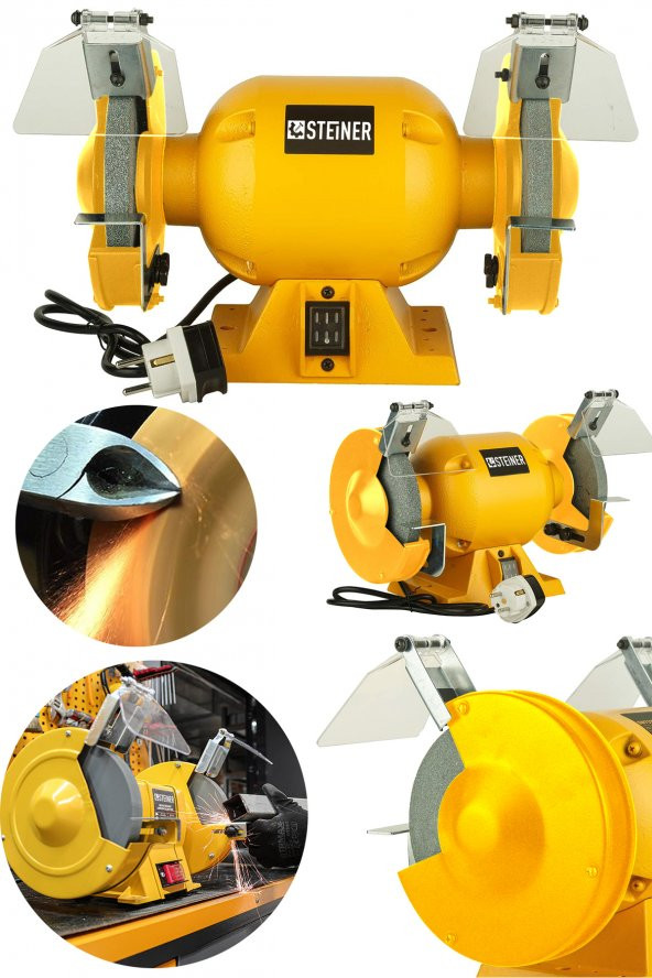 STEİNER Alman 200 mm Turbo 4000 Watt Çark Motoru Zımpara Balta Bıçak Bileme Makinesi Taş Motoru Taşlama Sarı - 1