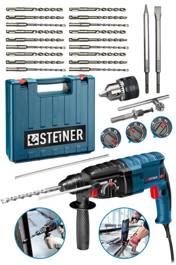 STEİNER Alman 4000 Watt Profesyonel Kırıcı Delici Hilti Darbeli Matkap + 20 Adet Uç + Mandren - 2