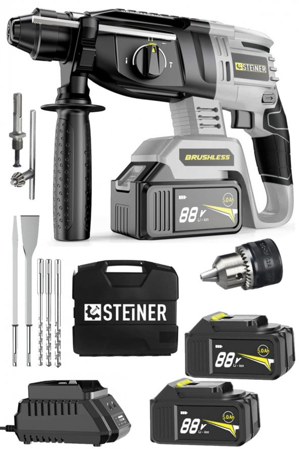 STEİNER Germany Technology 88 V 5 Ah Kömürsüz Motorlu Çift Akülü Kırıcı Delici Hilti Darbeli Matkap - 2