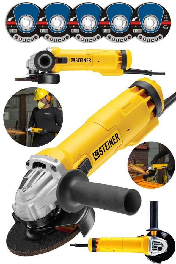 STEİNER Alman 4200 W Metal Şanzıman Bakır Sargı Avuç Içi Taşlama Demir Metal Kesme Makinesi 125 Mm + 5 Disk