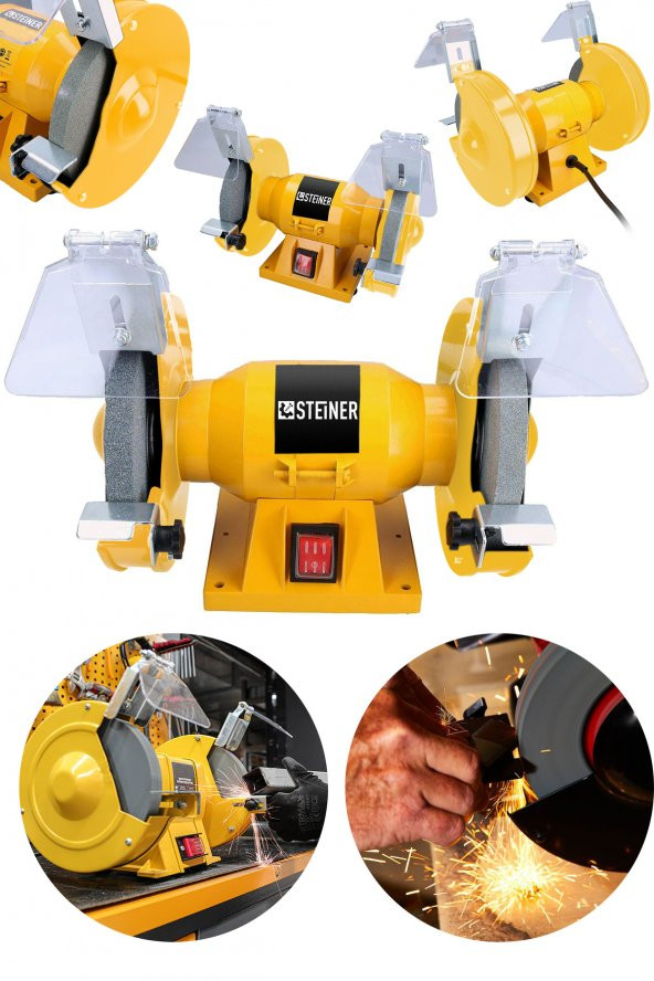 STEİNER Alman 150 mm Turbo 3800 Watt Çark Motoru Zımpara Balta Bıçak Bileme Makinesi Taş Motoru Taşlama Sarı - 1