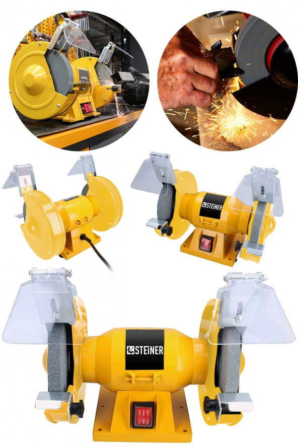 STEİNER Alman 150 mm Turbo 3800 Watt Çark Motoru Zımpara Balta Bıçak Bileme Makinesi Taş Motoru Taşlama Sarı - 2