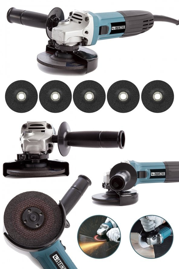 STEİNER Alman 3000 Watt Professional 125 Mm Sjs Metal Şanzuman Avuç Içi Taşlama Makinesi + 5 Adet Taş ürün görseli